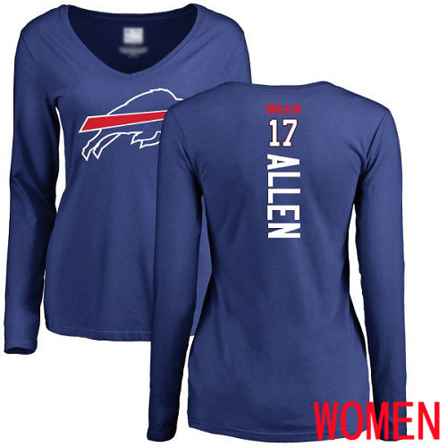NFL Women Buffalo Bills #17 Josh Allen Royal Blue Backer Long Sleeve T Shirt